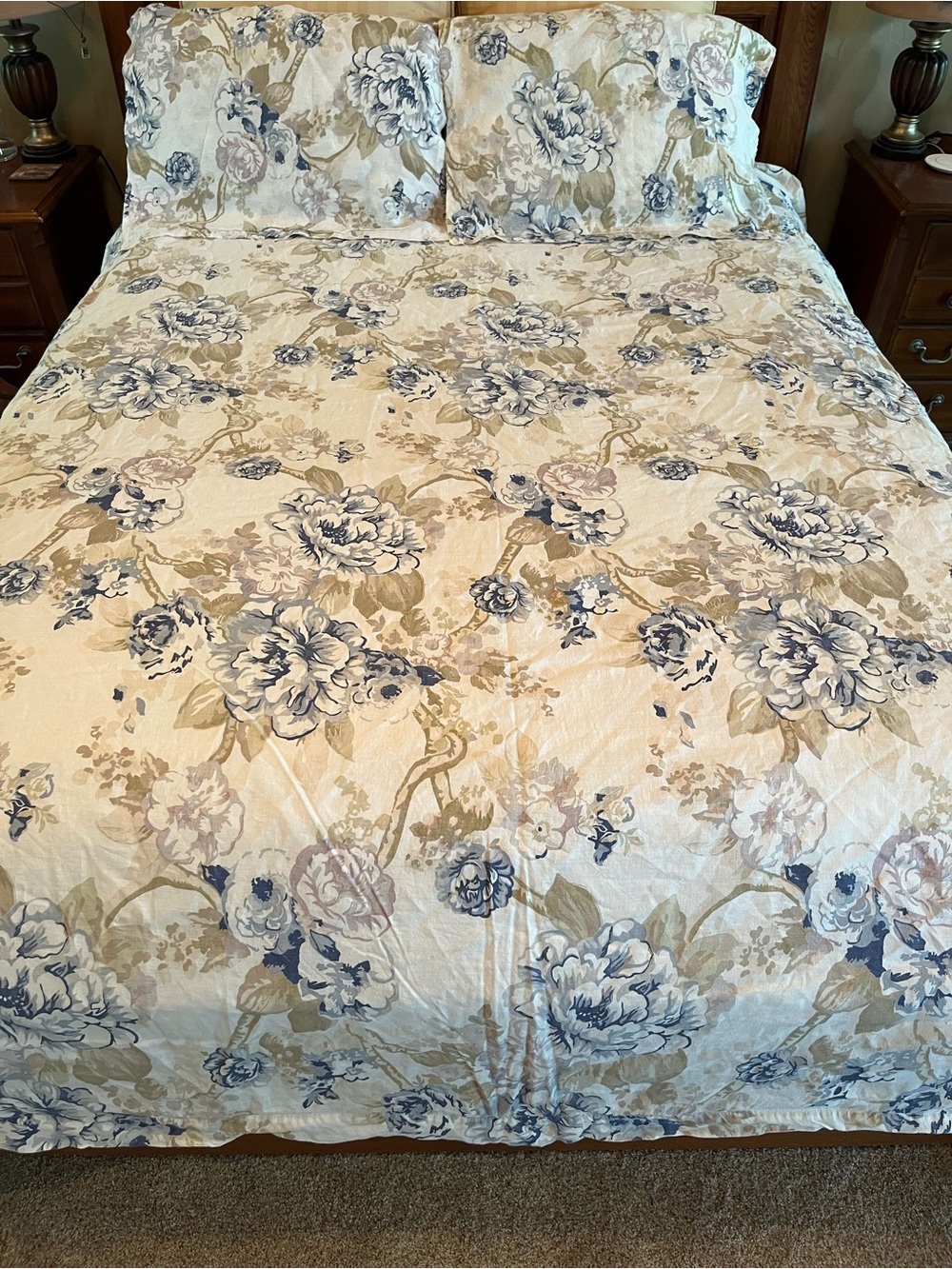 Noble Excellence KING Duvet Cover w/ (2) Std Shams 100% Linen Floral NWOT